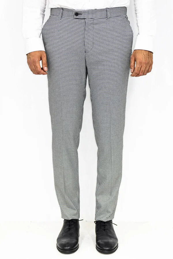 Slim Fit Houndstoodh Pattern Grey Men Pants - Wessi