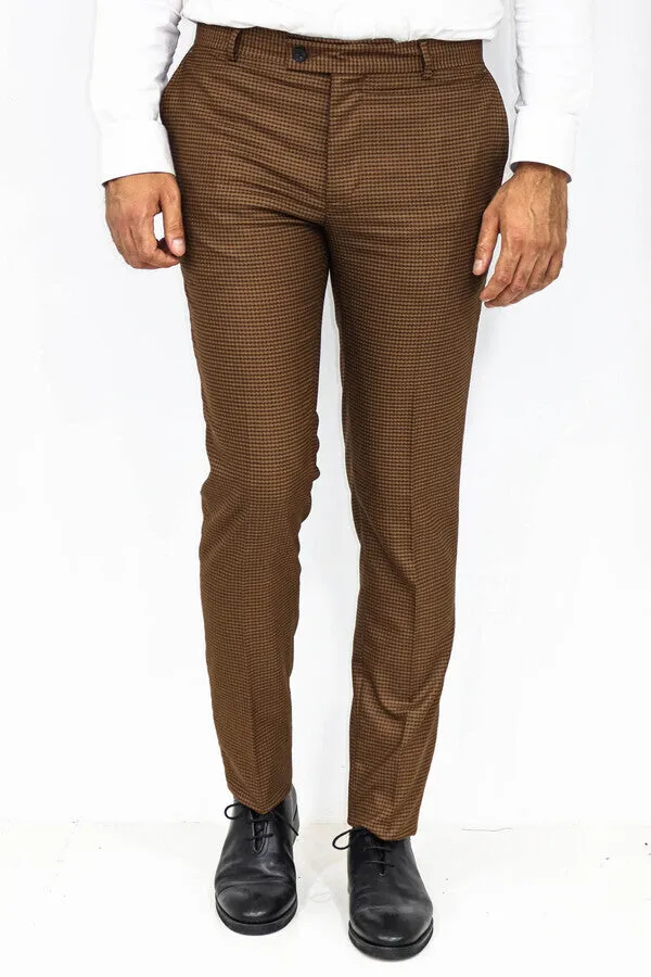 Slim Fit Patterned Brown Men Pants - Wessi
