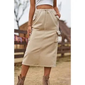 'Solana' Drawstring Waist Slit Denim Skirt