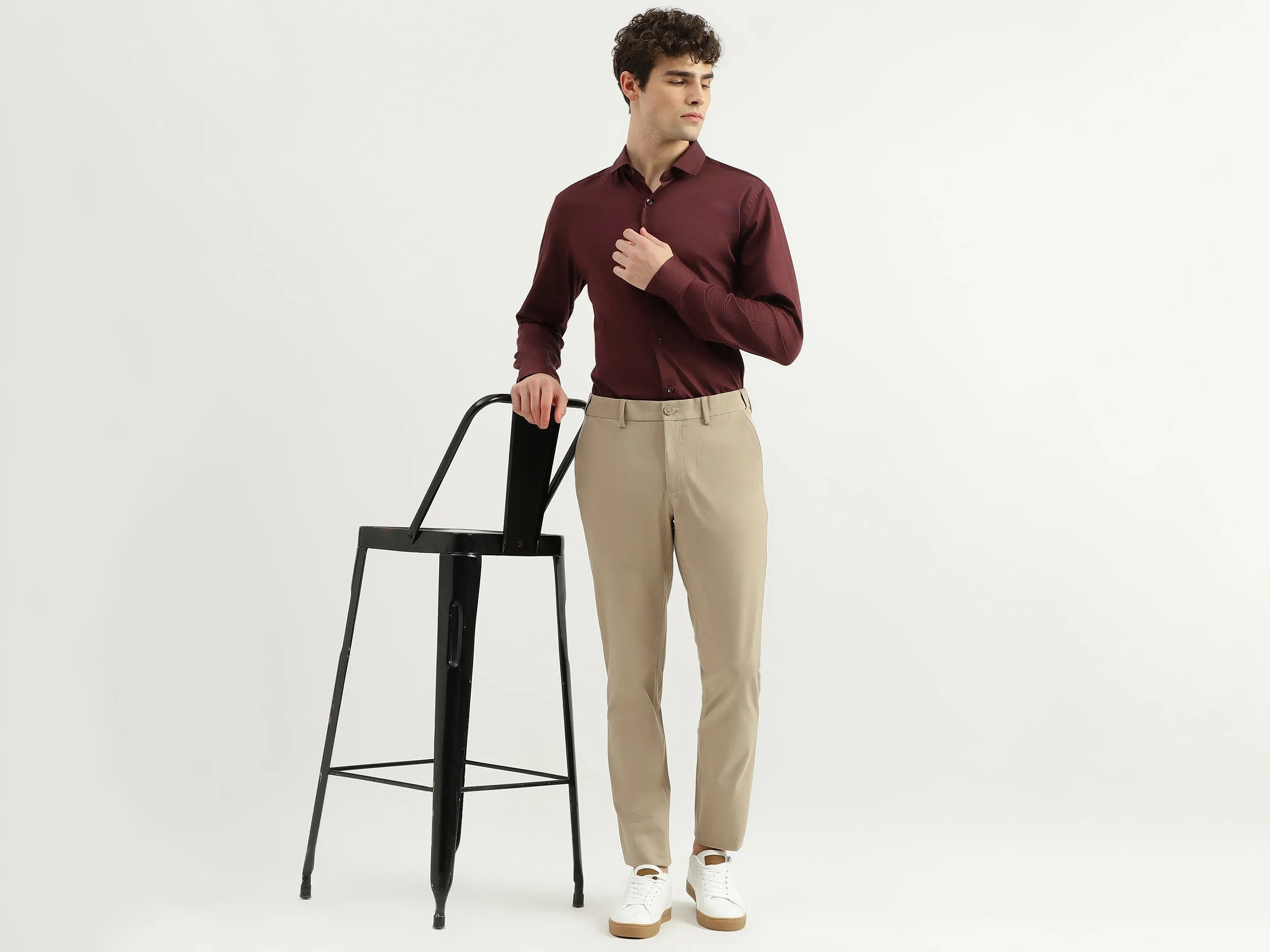 Solid Mid Rise Slim Fit Trousers