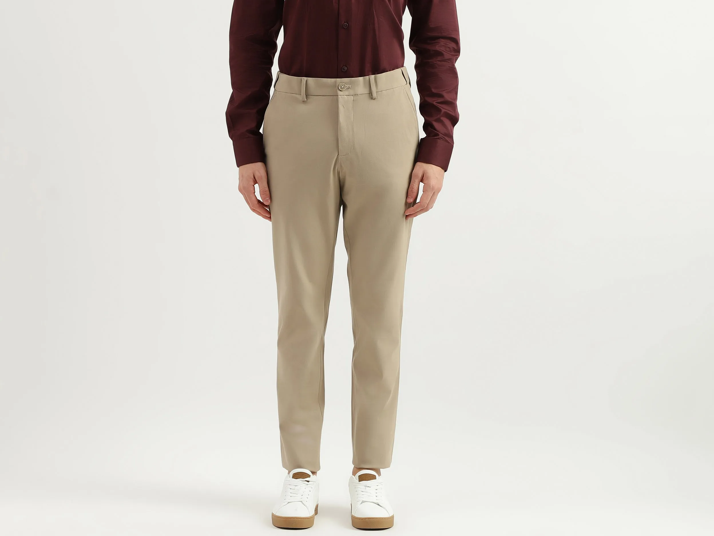 Solid Mid Rise Slim Fit Trousers
