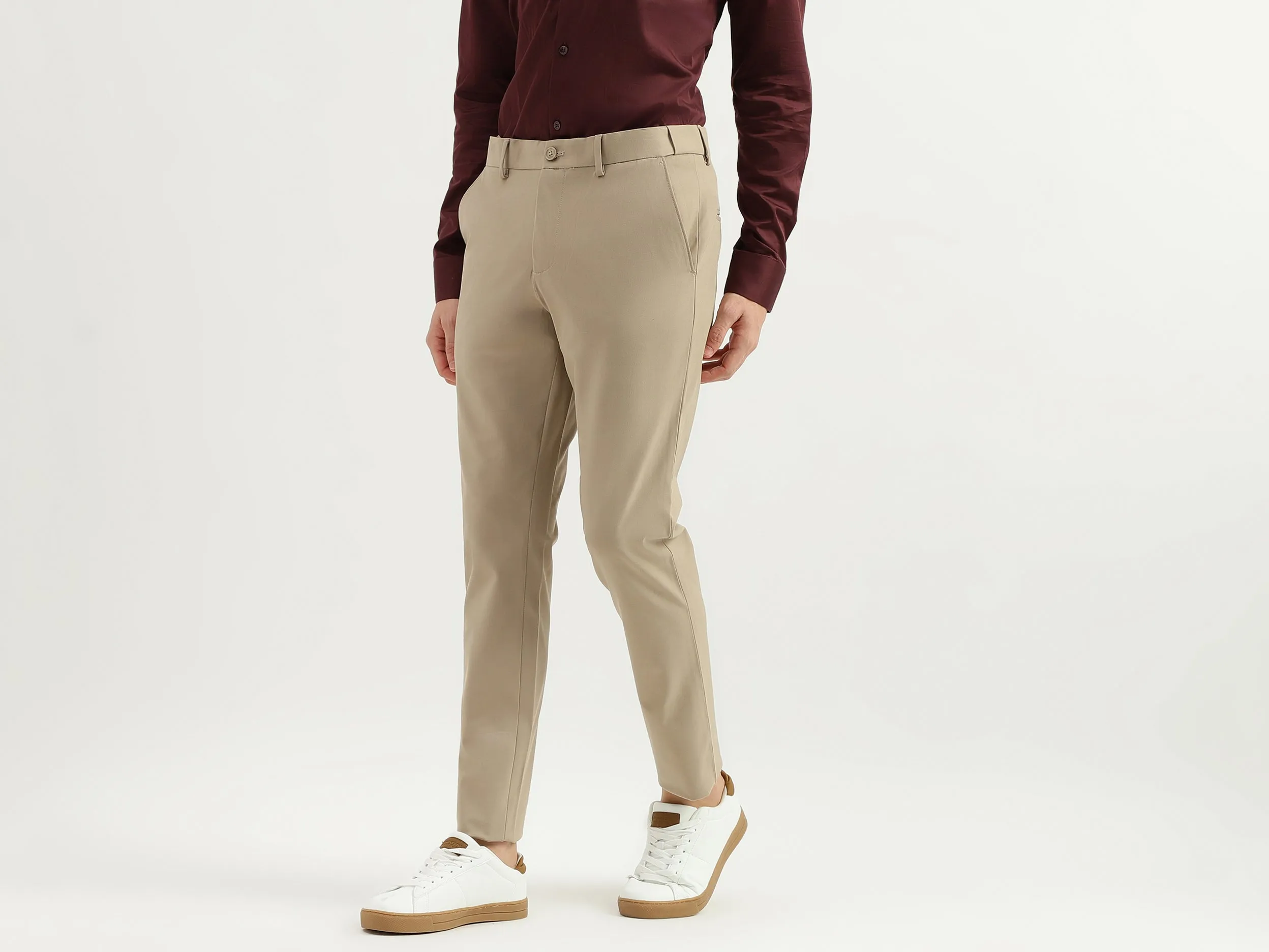 Solid Mid Rise Slim Fit Trousers