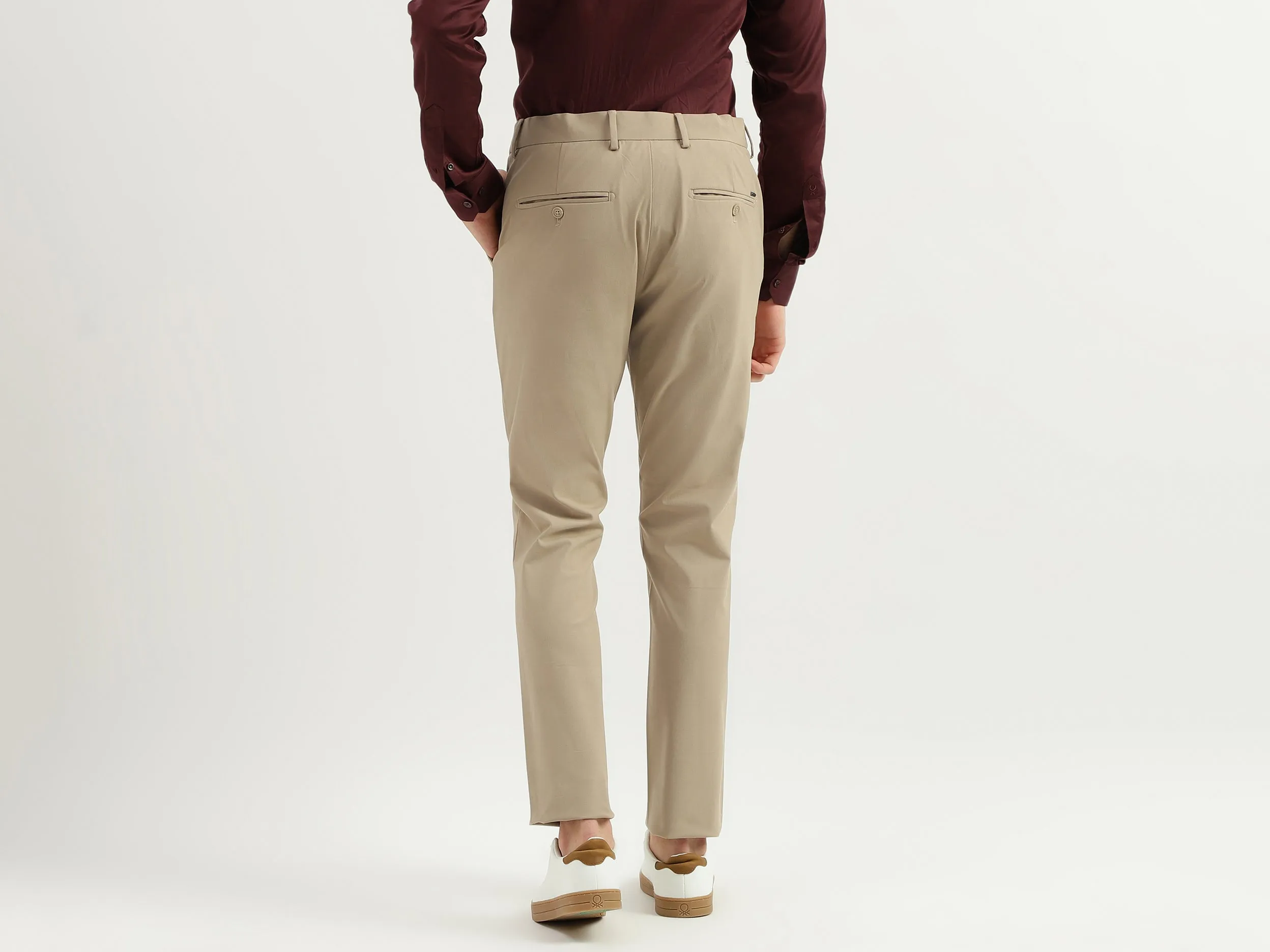 Solid Mid Rise Slim Fit Trousers
