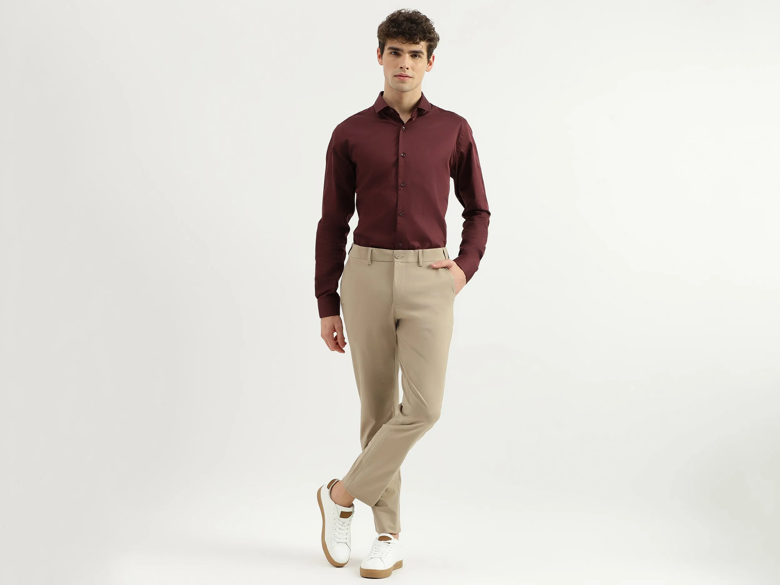 Solid Mid Rise Slim Fit Trousers