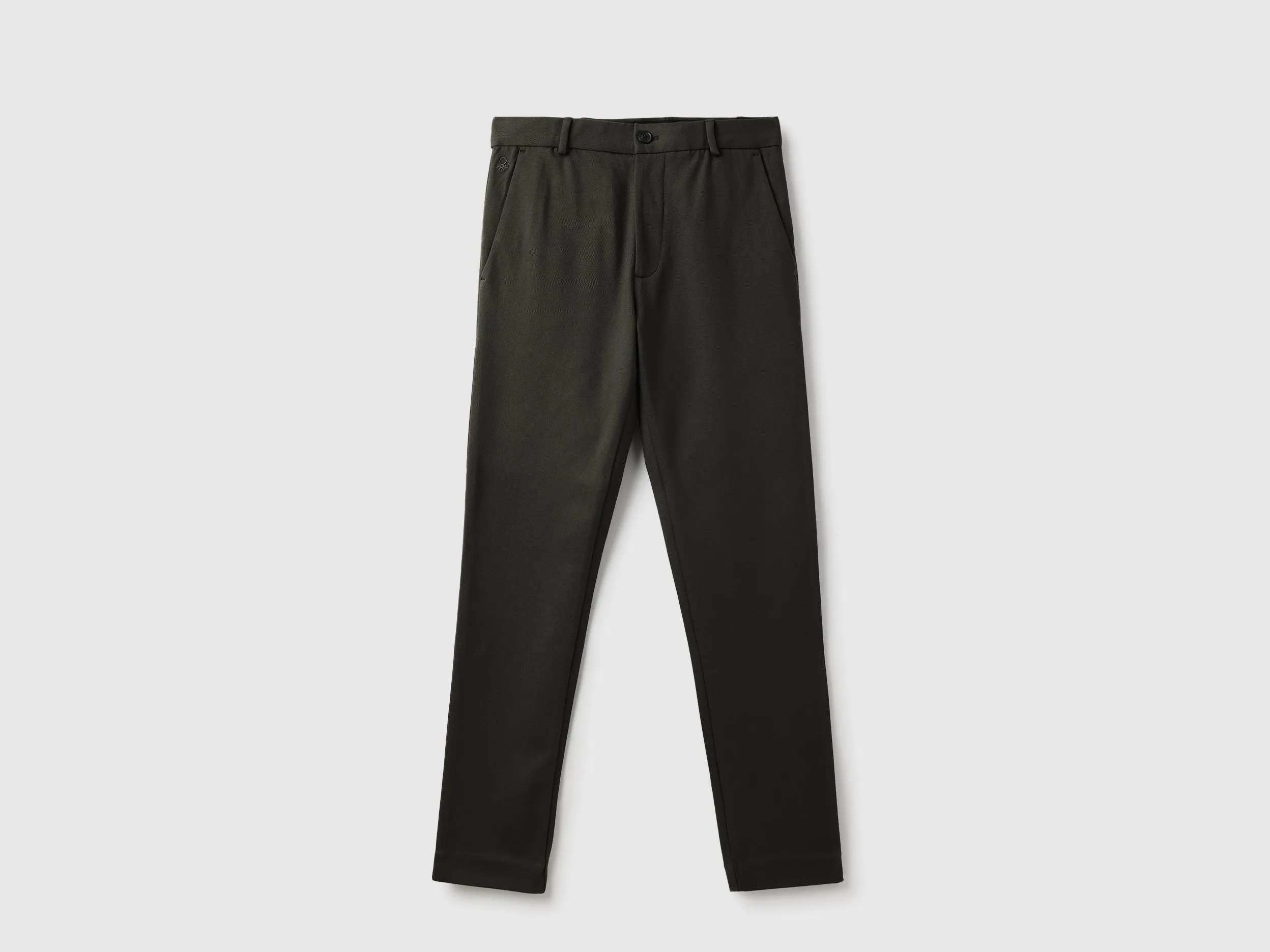 Solid Slim Fit Diagonal Twill Knit Trousers