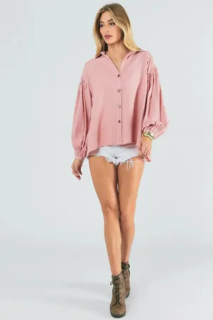 SOLID V NECK BUTTON DOWN TOP