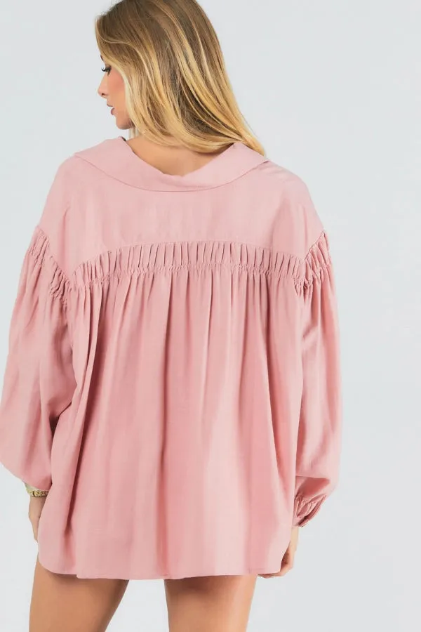 SOLID V NECK BUTTON DOWN TOP