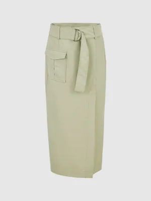 Split Hem Flap Pocket Straight Skirts