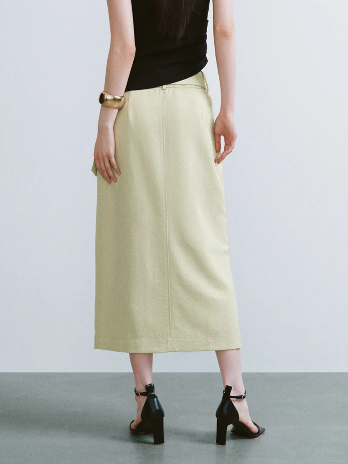 Split Hem Flap Pocket Straight Skirts