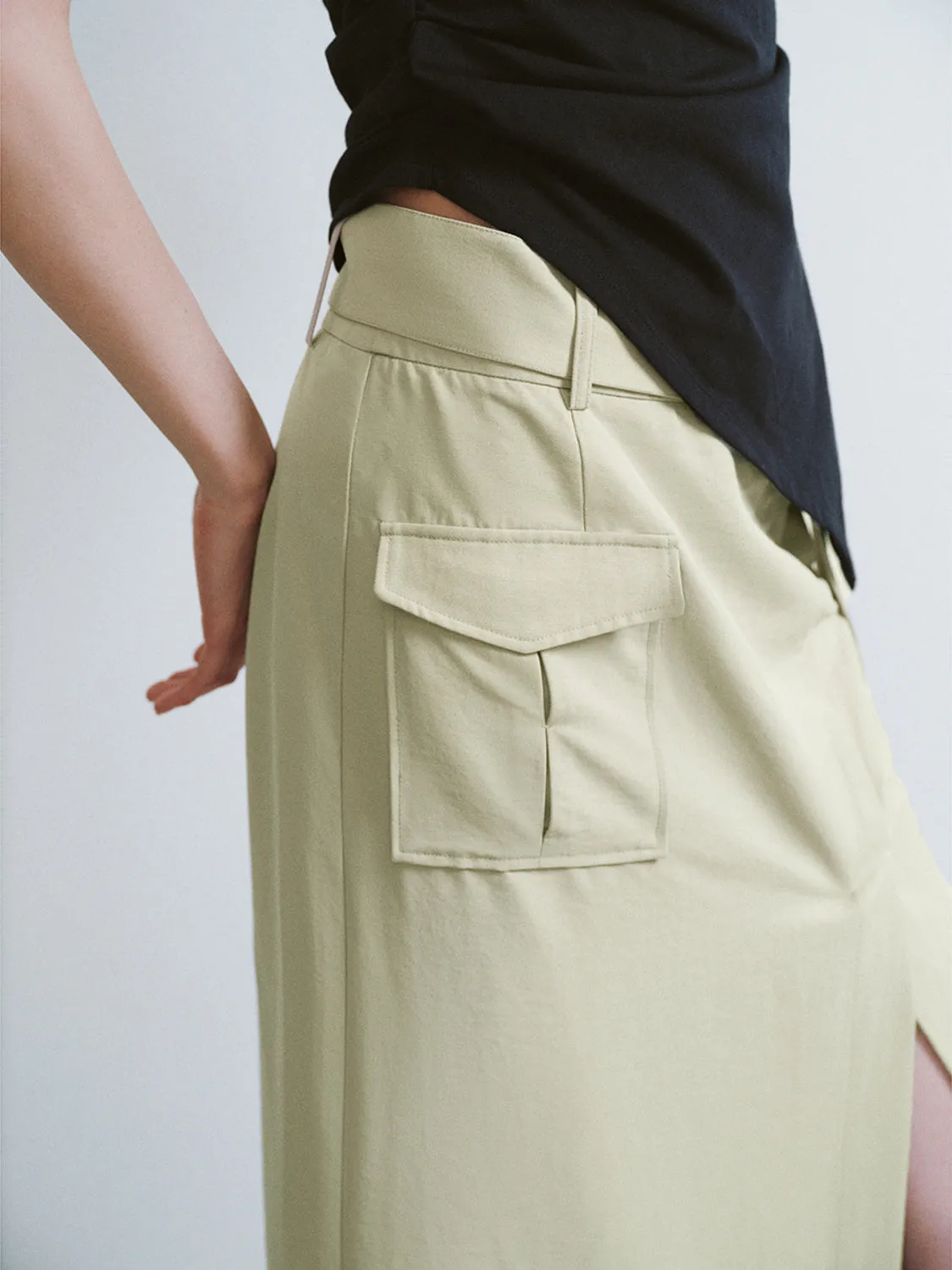 Split Hem Flap Pocket Straight Skirts