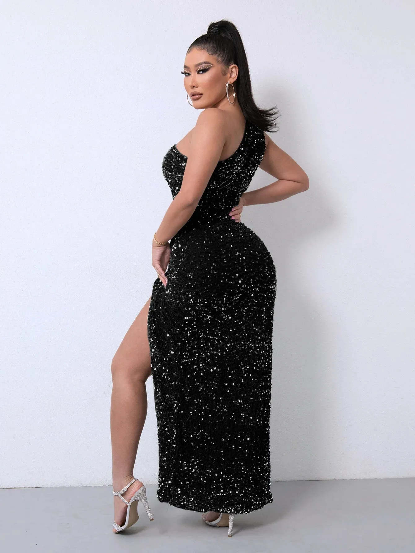 Split Thigh Sequin Formal Dress