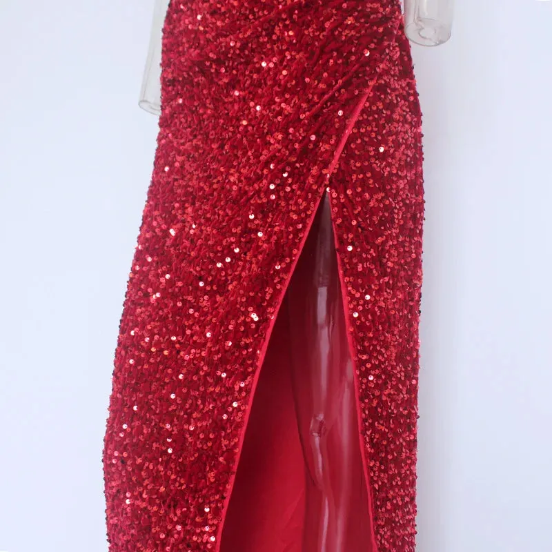 Split Thigh Sequin Formal Dress