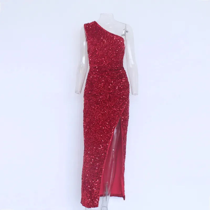 Split Thigh Sequin Formal Dress