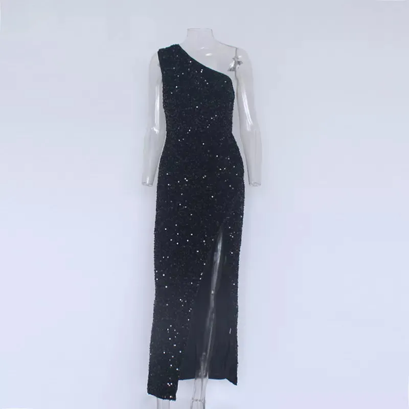 Split Thigh Sequin Formal Dress