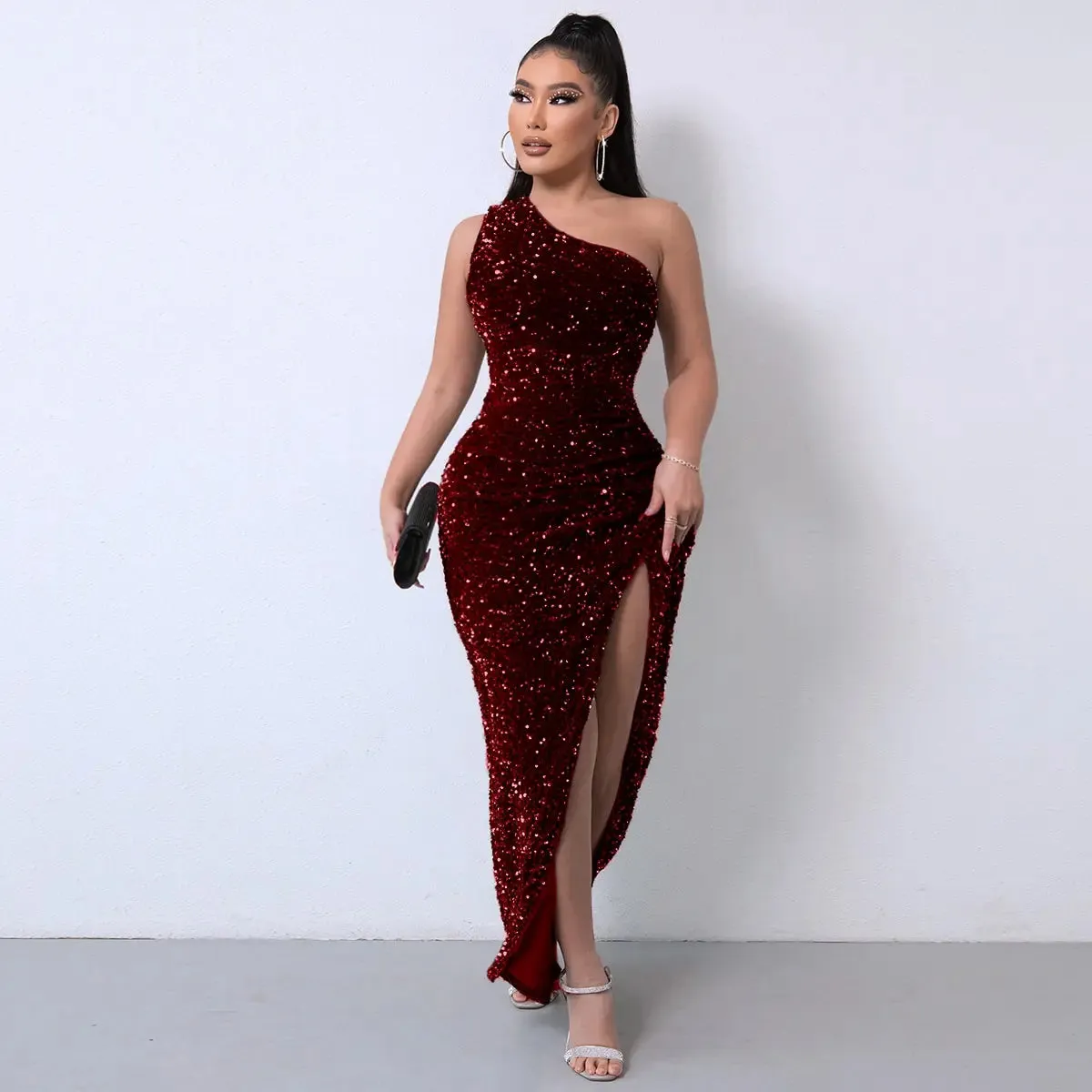 Split Thigh Sequin Formal Dress