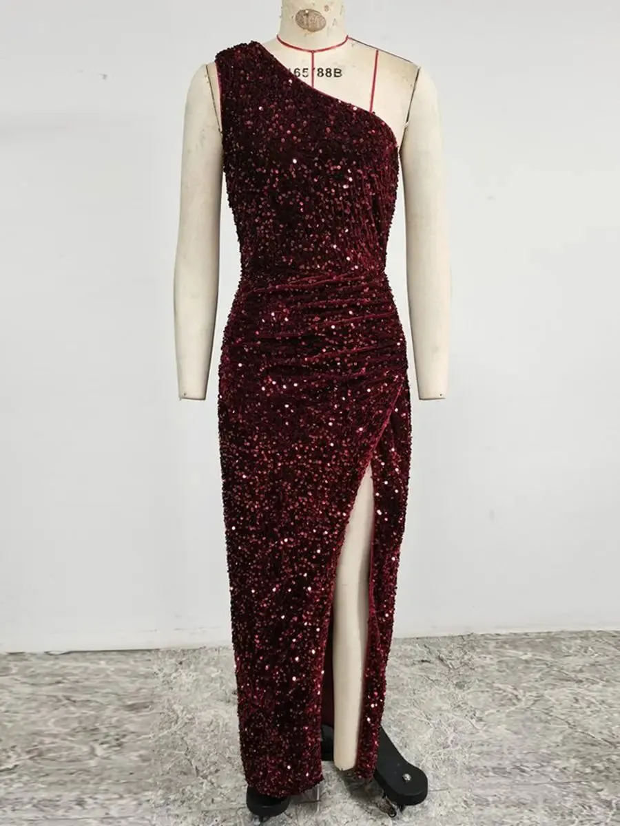 Split Thigh Sequin Formal Dress