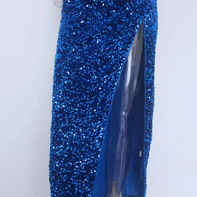 Split Thigh Sequin Formal Dress