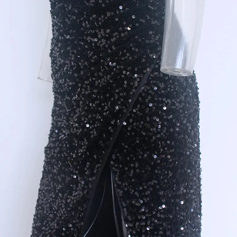Split Thigh Sequin Formal Dress