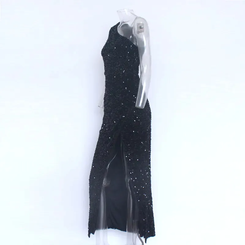 Split Thigh Sequin Formal Dress