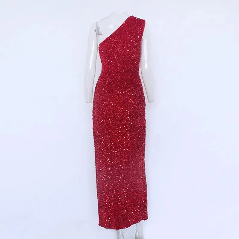Split Thigh Sequin Formal Dress