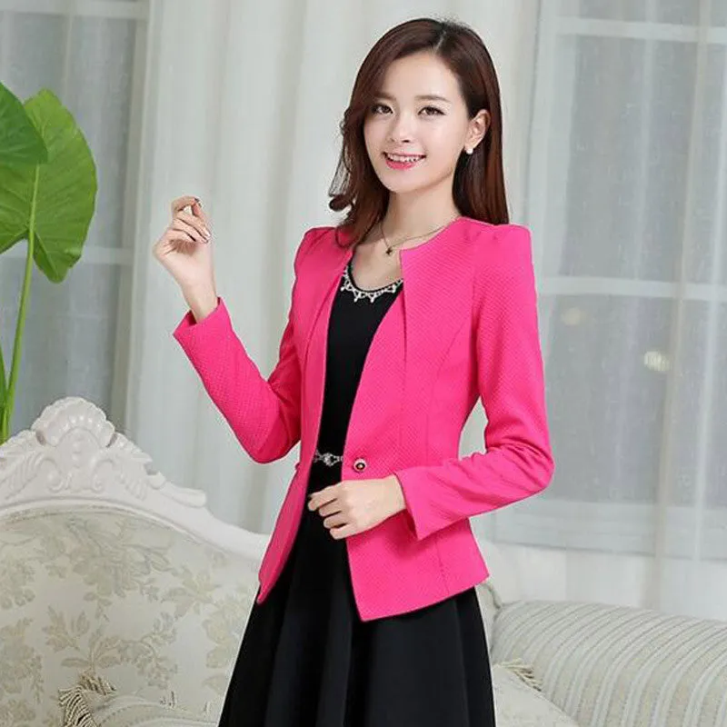 Spring Women Slim Blazer Coat Fashion Casual Jacket Long Sleeve One Button Suit Ladies Blazers Work Wear SY1005