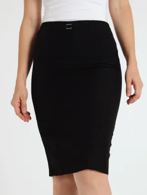 Square Trim Detail Pencil Skirt - Black