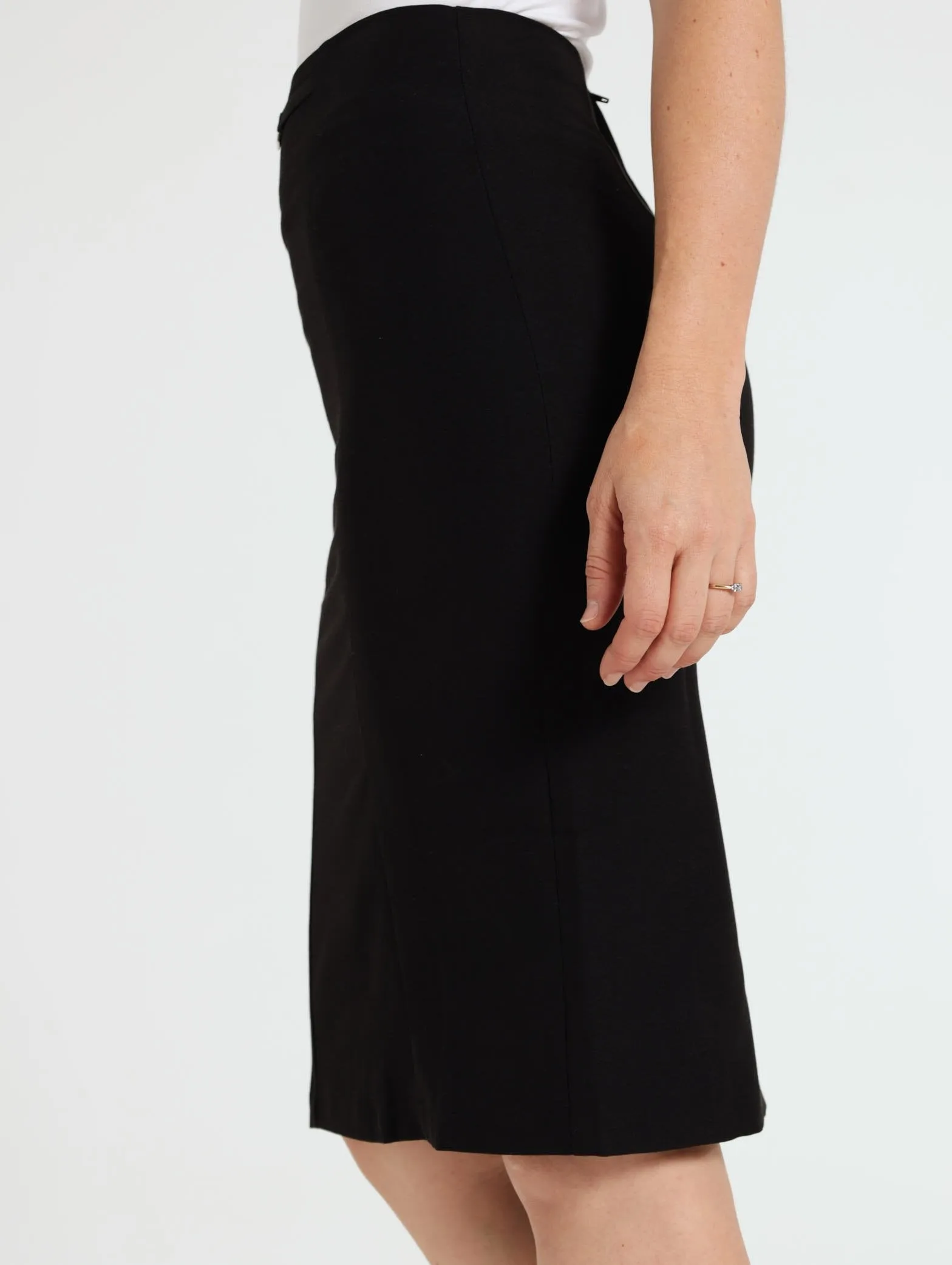 Square Trim Detail Pencil Skirt - Black