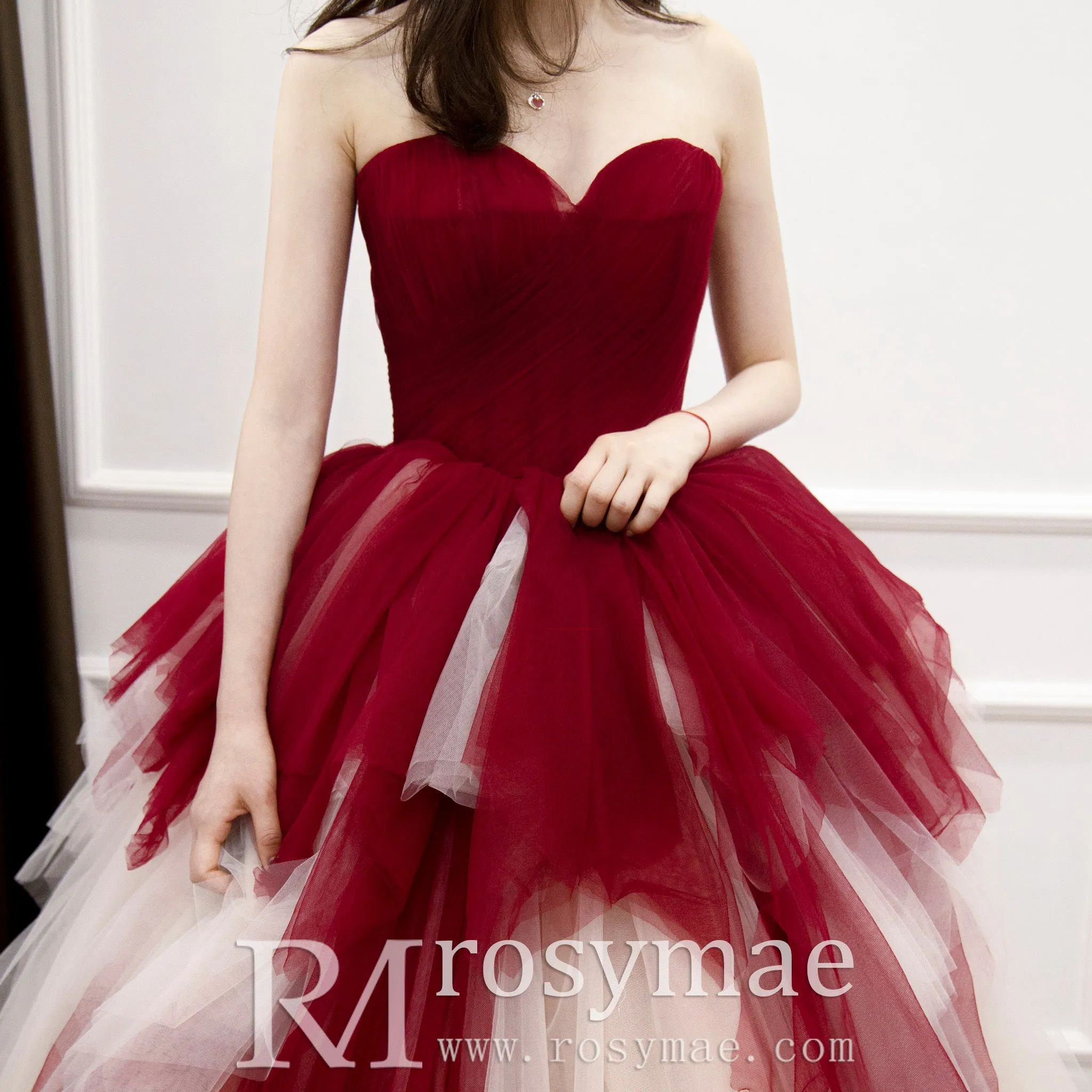 Strapless Ball Gown Red and White Wedding Dress with Sweetheart