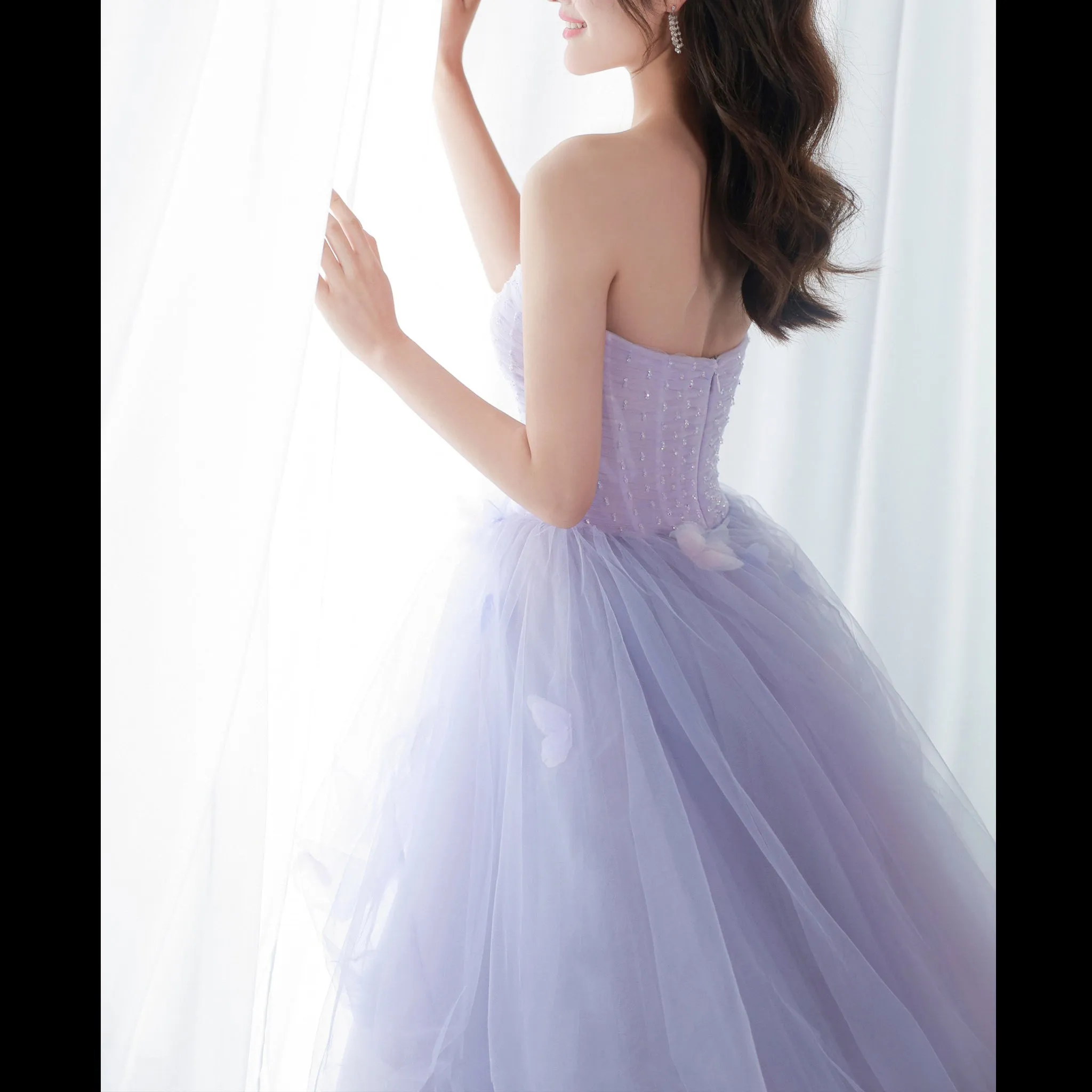 Strapless Lilac Ruffle Wedding Dresses Formal Gown for Women
