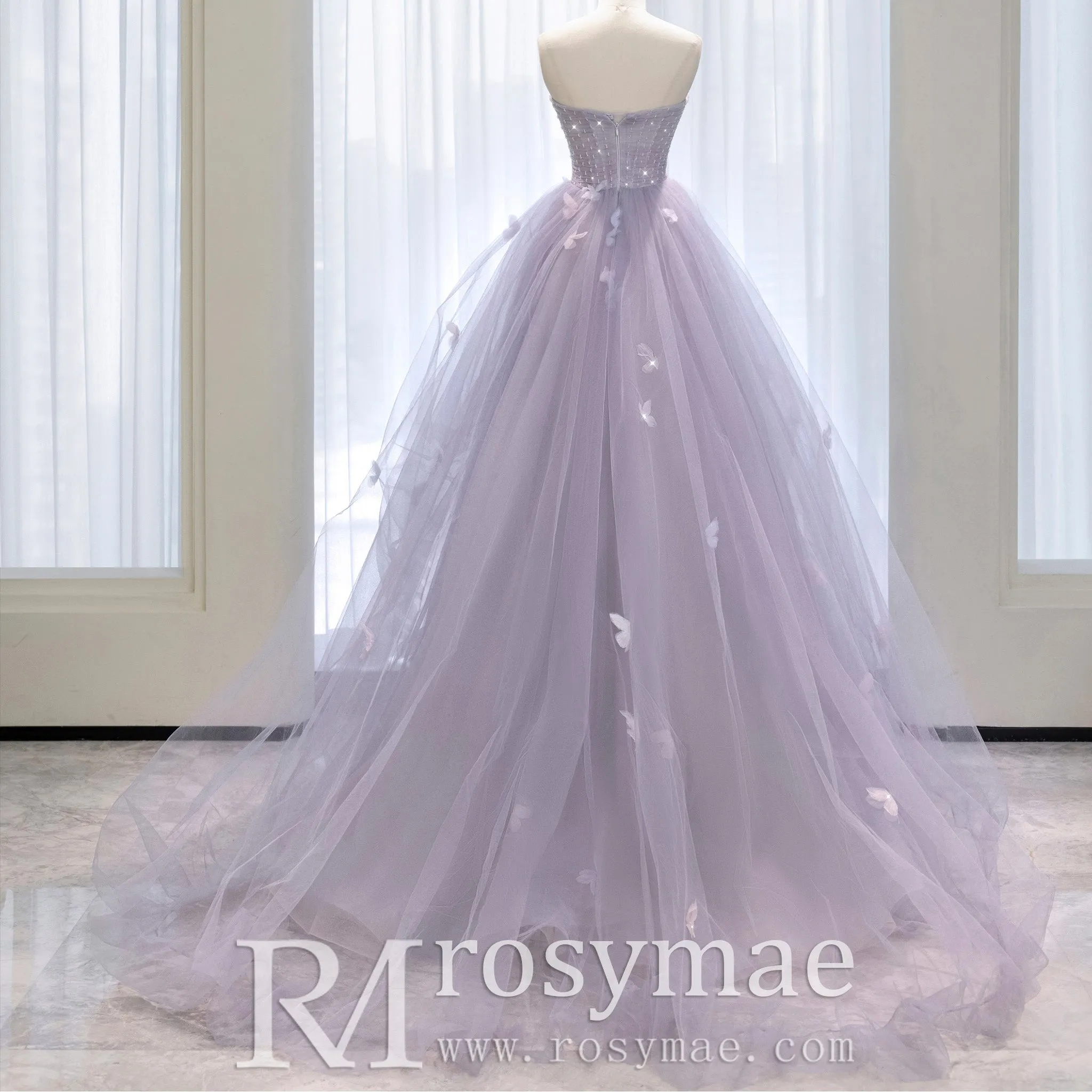Strapless Lilac Ruffle Wedding Dresses Formal Gown for Women
