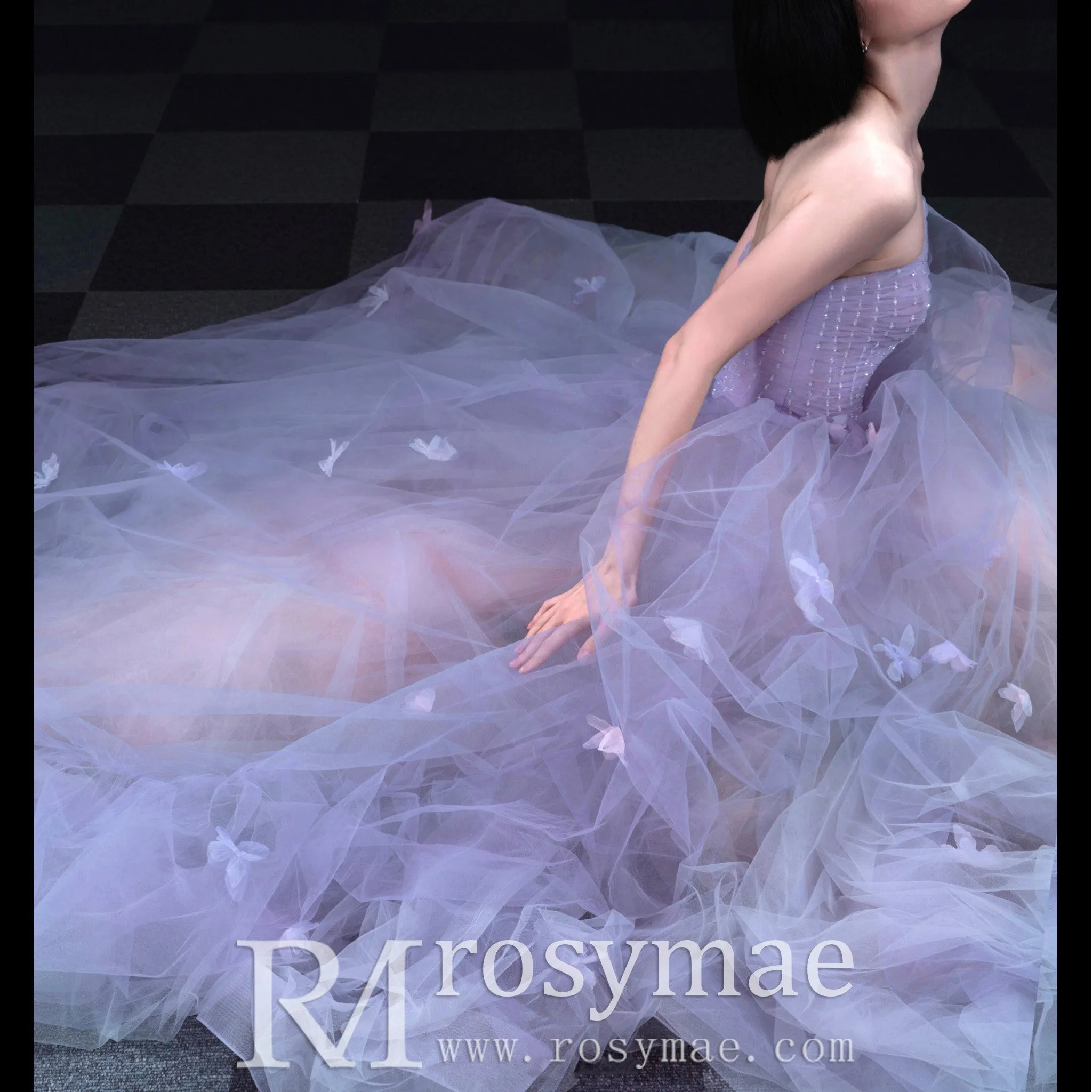 Strapless Lilac Ruffle Wedding Dresses Formal Gown for Women