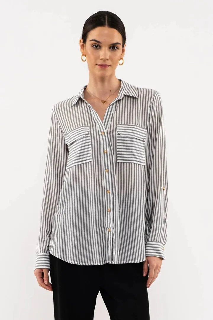 Striped Button Top