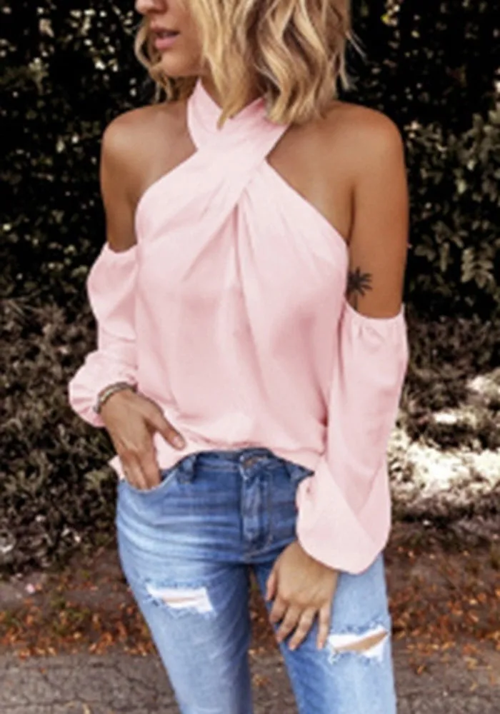 Stunncal Criss Cross Halter Solid Sleeveless Top