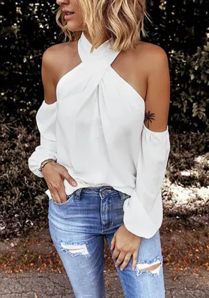Stunncal Criss Cross Halter Solid Sleeveless Top
