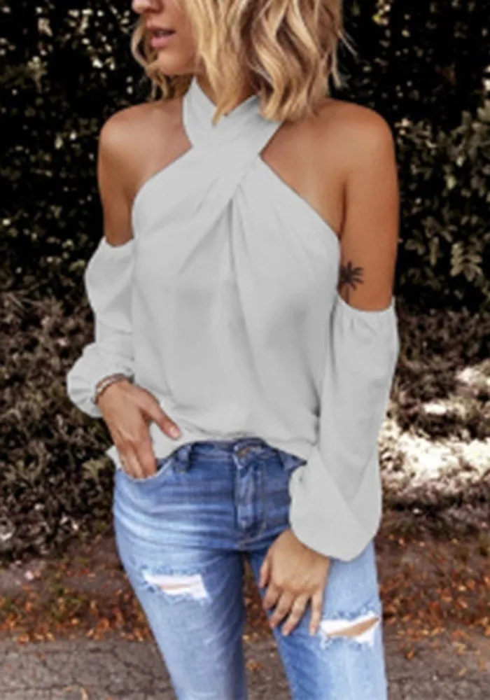 Stunncal Criss Cross Halter Solid Sleeveless Top