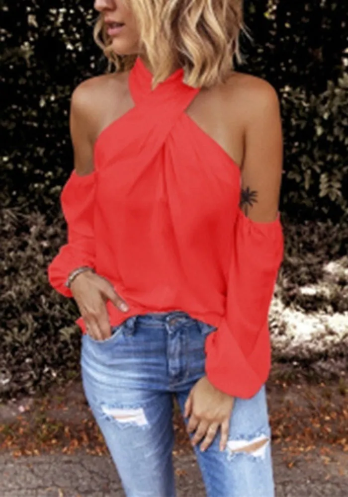 Stunncal Criss Cross Halter Solid Sleeveless Top