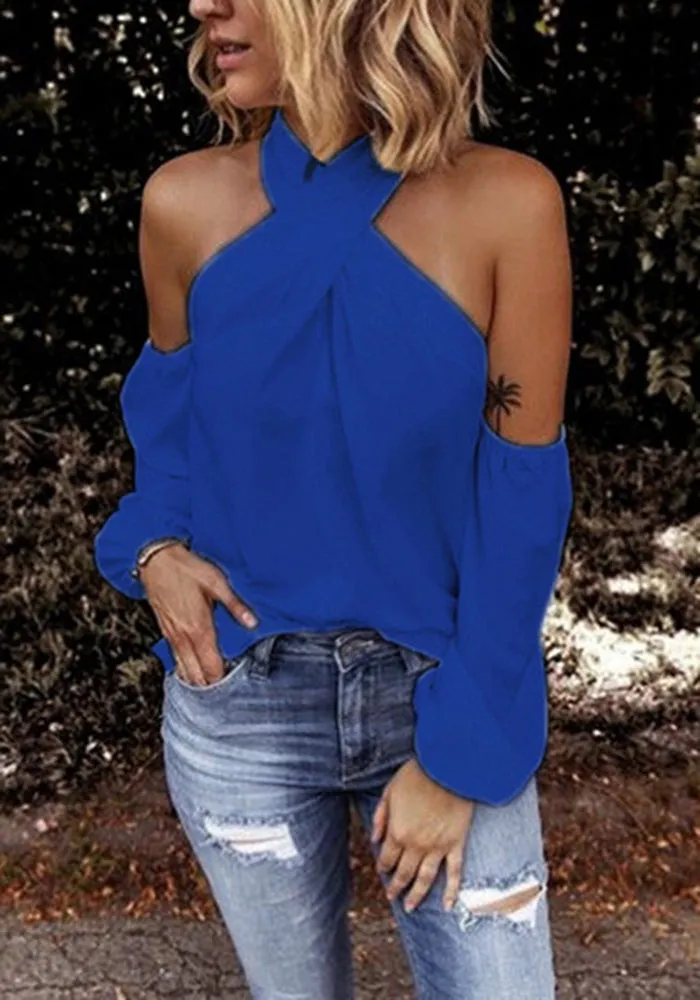 Stunncal Criss Cross Halter Solid Sleeveless Top