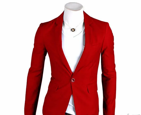 Stylish Men's Casual Slim Fit One Button Suit Pop Blazer Black Coat Jacket