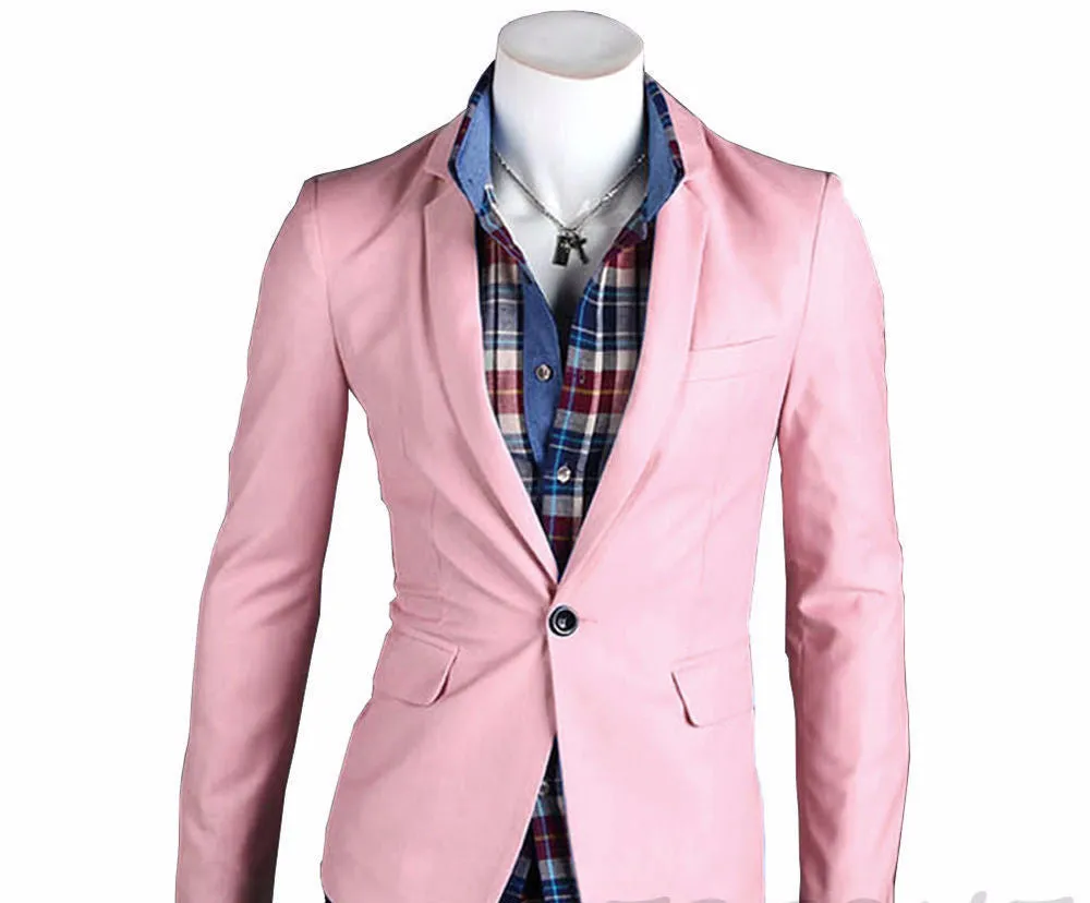 Stylish Men's Casual Slim Fit One Button Suit Pop Blazer Black Coat Jacket
