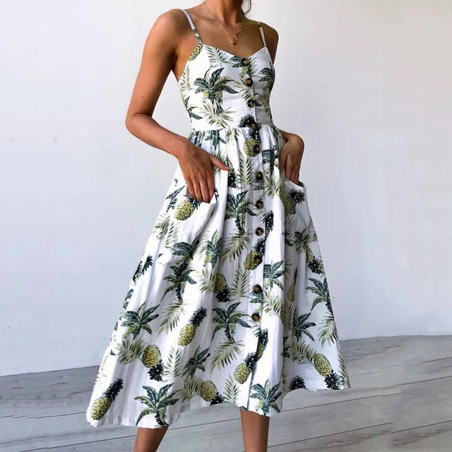 Summer Dress 2018 Strap Printed Floral Dot Long Boho Bohemian Women Sundress Sexy Casual Loose Vintage Ladies Beach Dresses
