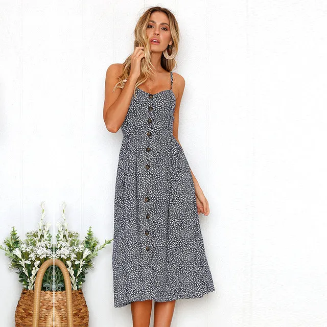 Summer Dress 2018 Strap Printed Floral Dot Long Boho Bohemian Women Sundress Sexy Casual Loose Vintage Ladies Beach Dresses