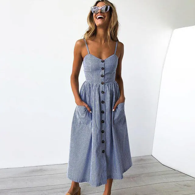 Summer Dress 2018 Strap Printed Floral Dot Long Boho Bohemian Women Sundress Sexy Casual Loose Vintage Ladies Beach Dresses