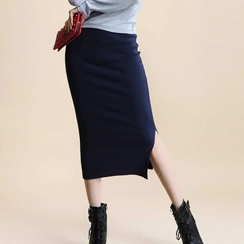 Summer skirts Sexy Chic Pencil Skirts Women Skirt Wool Rib Knit Long Skirt Package Hip Split Waist midi skirt maxi