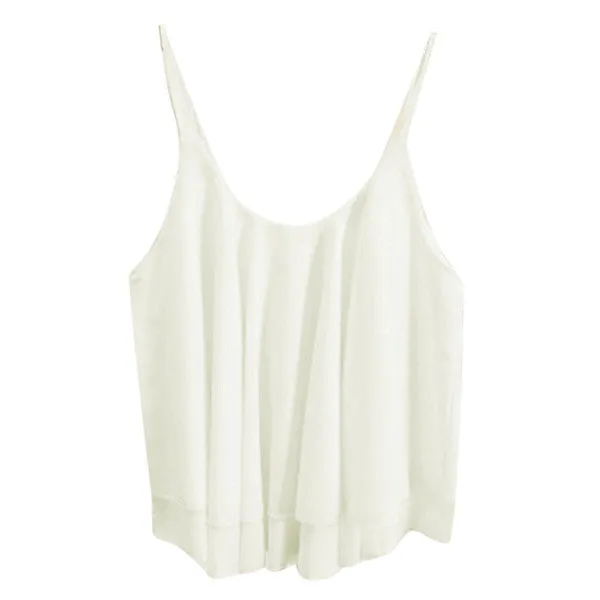 Summer Women Strap Tank Tops Sleeveless White Chiffon Casual T-shirt Vest Crop Tops