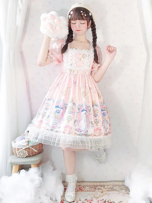 Sweet Lolita OP Dress Lace Blue Short Sleeves Lolita One Piece Dresses
