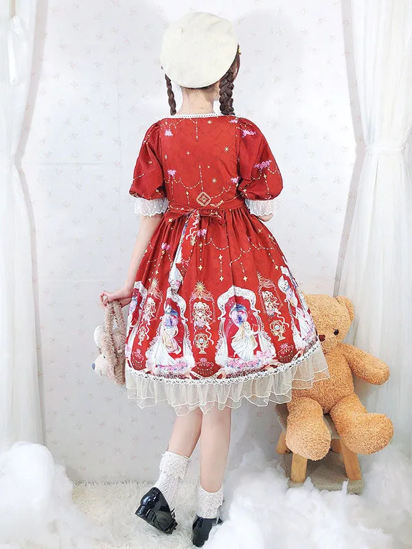 Sweet Lolita OP Dress Lace Blue Short Sleeves Lolita One Piece Dresses