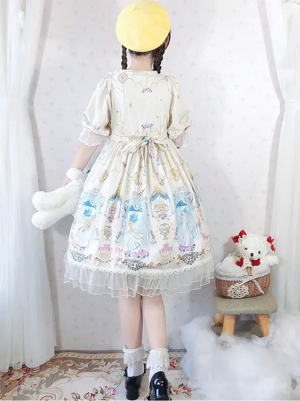 Sweet Lolita OP Dress Lace Blue Short Sleeves Lolita One Piece Dresses