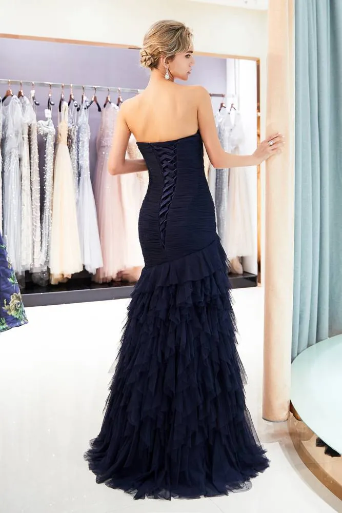 Sweetheart Criss Cross Mermaid Dark Navy Evening Dress