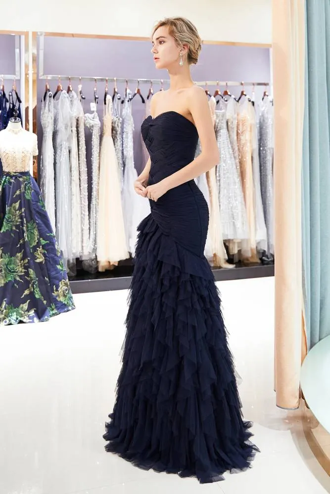 Sweetheart Criss Cross Mermaid Dark Navy Evening Dress