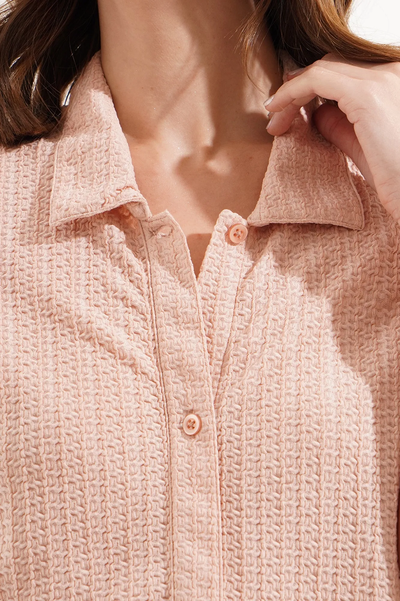 Textured Button Down Collared Tee